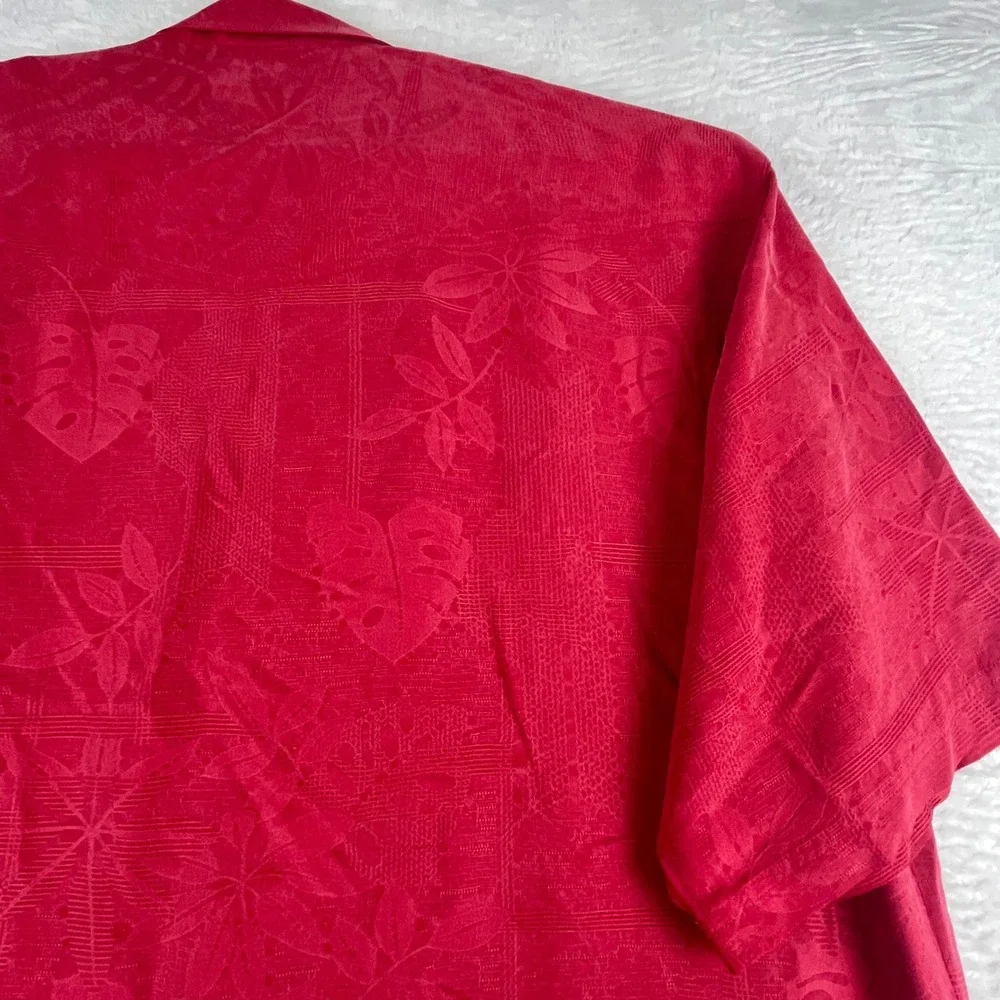 Tommy Bahama Camp Shirt Mens L Red 100% Silk‎ Tropical Jacquard Floral Button Up